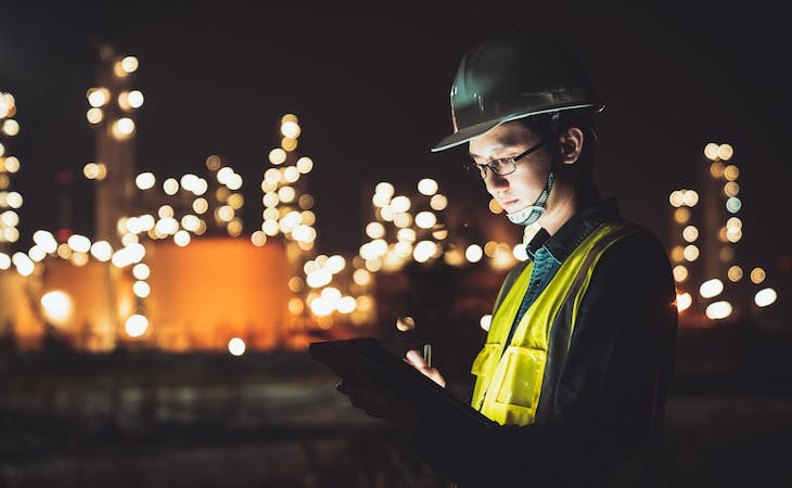 construction shift worker doing job at night
