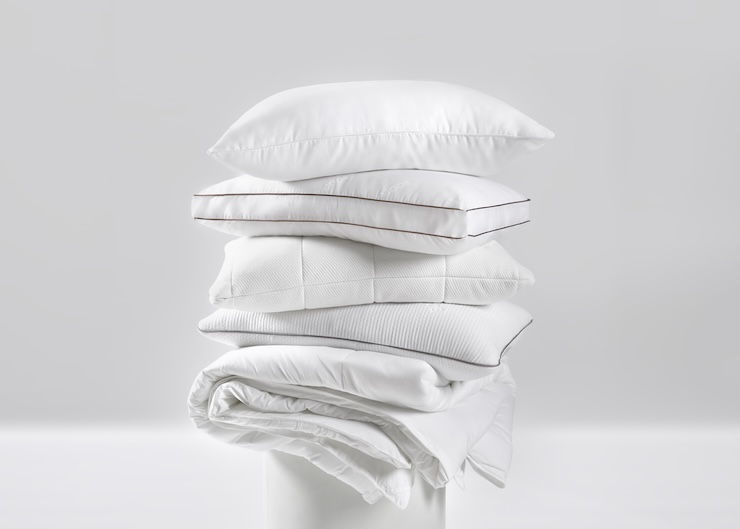 saatva pillows stacked on top of each other