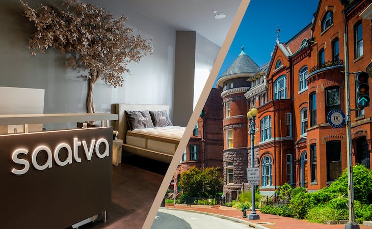 saatva viewing room next to logan circle row homes in washington, dc