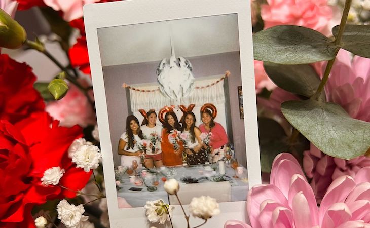 galentine's day polaroid photo of group of friends